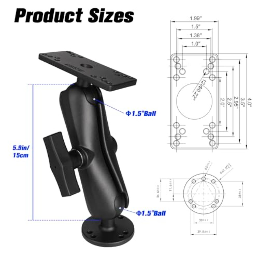카약/보트 어군탐지기 마운트: 알루미늄, 1.5 볼 헬 - Fish Finder Mount 리뷰 및 가격